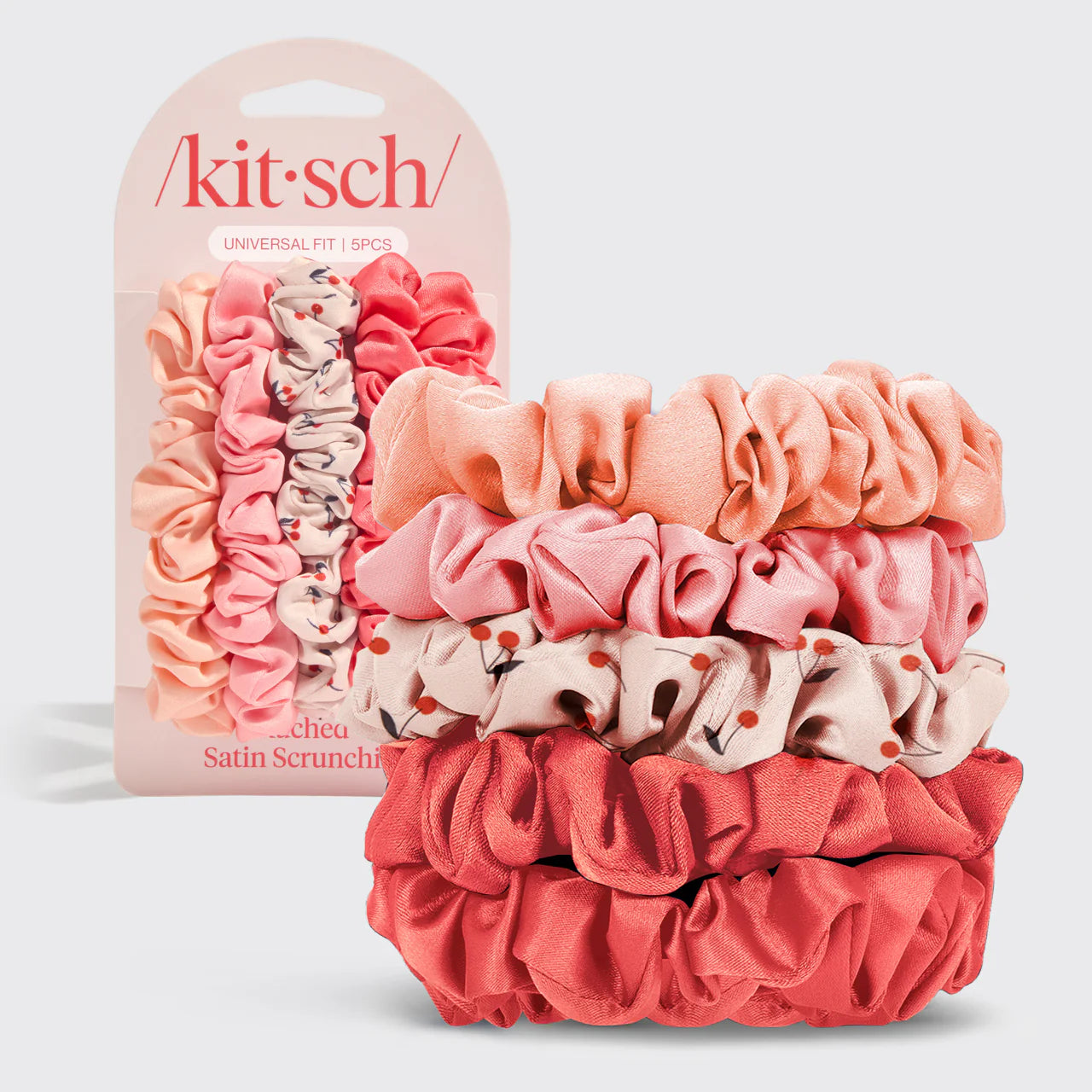 Ruched Satin Scrunchies - Cherry Blossom