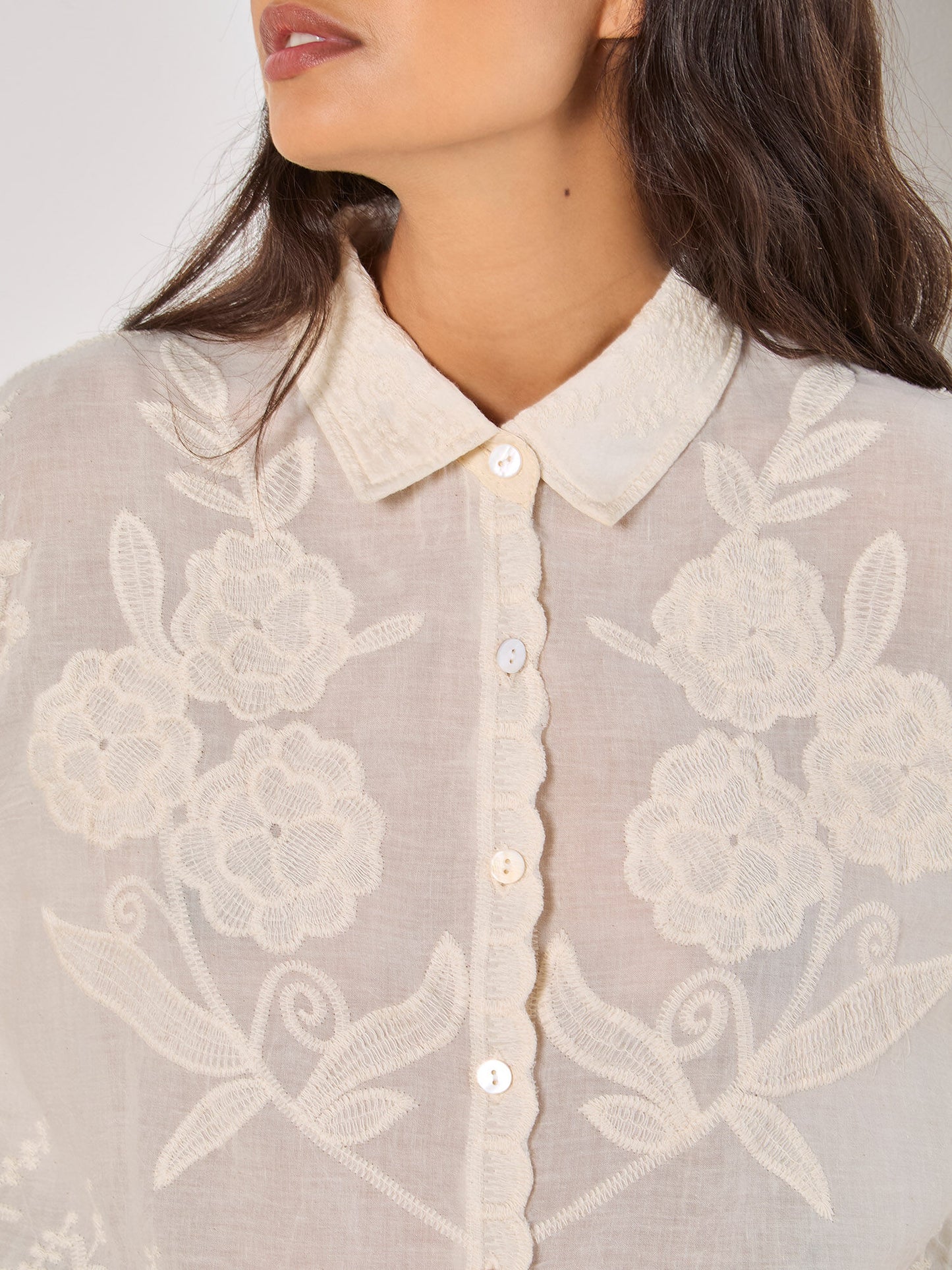 Floral Embroidered Cotton Shirt