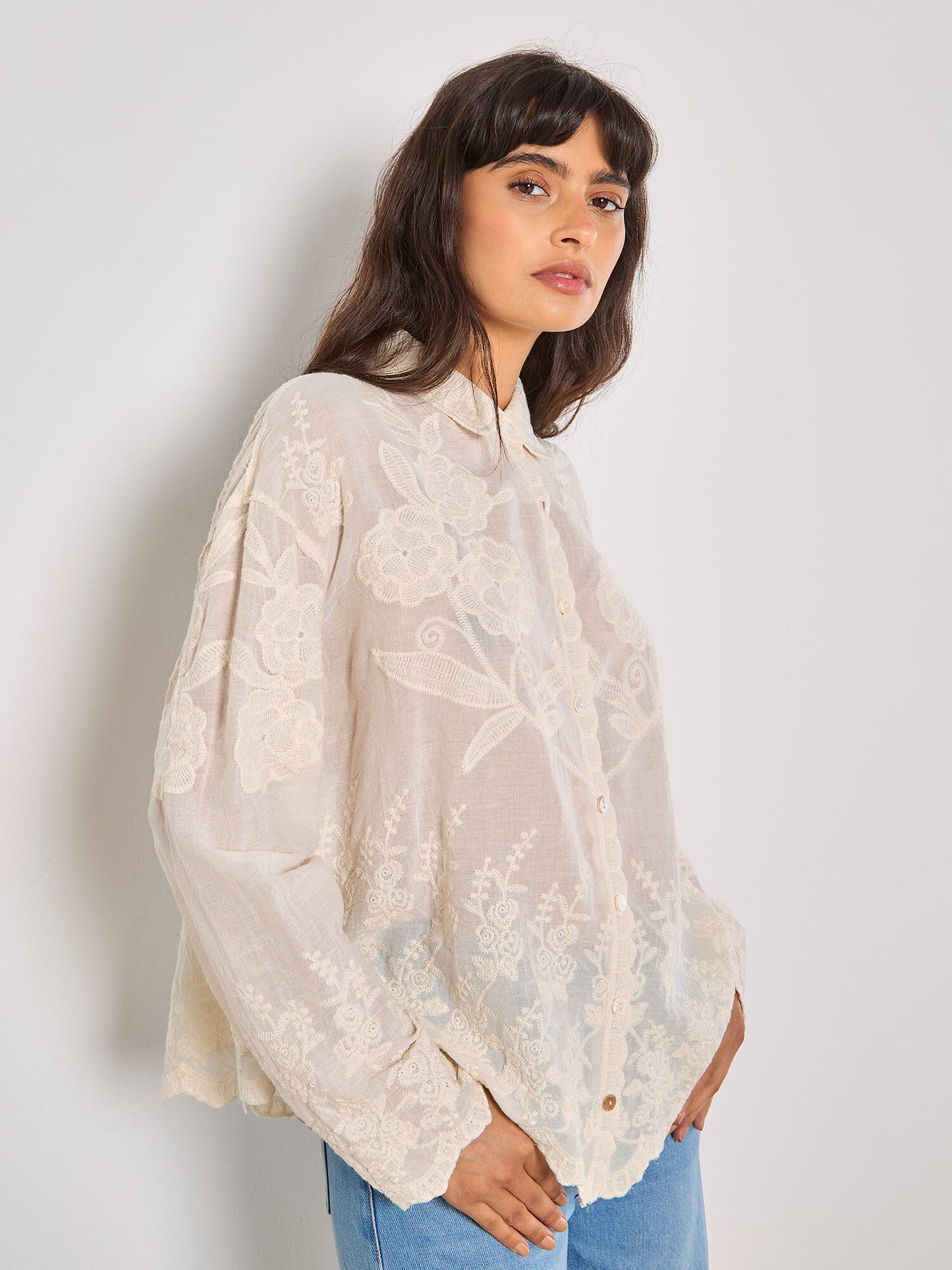 Floral Embroidered Cotton Shirt