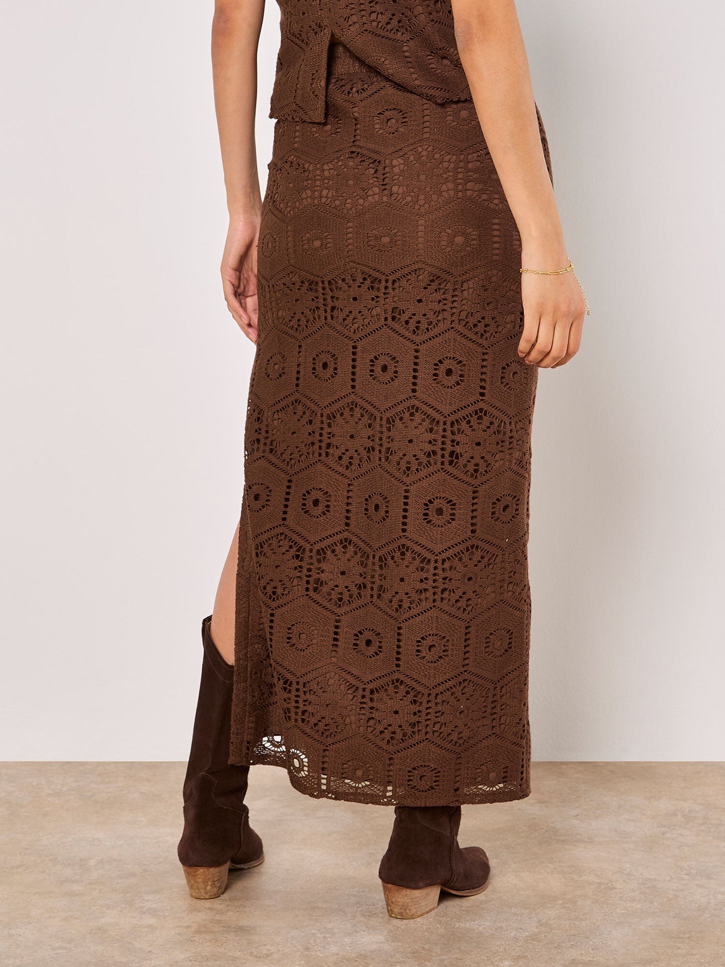 Crochet Lace Side Split Maxi Skirt
