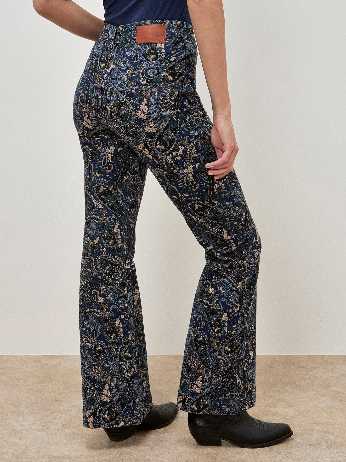 Paisley Print High Waist Flare Jeans
