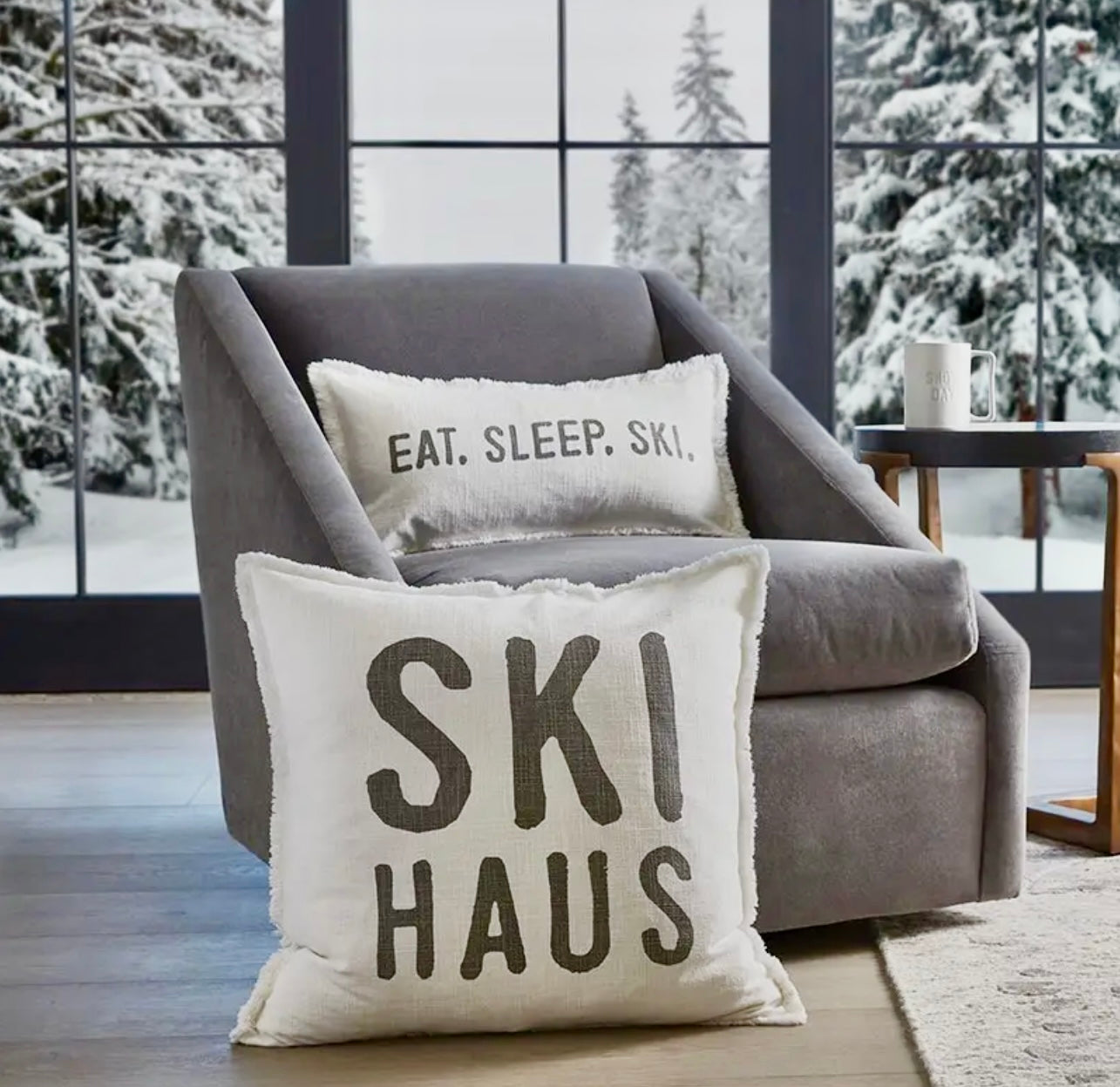 Eat Sleep Ski Lumbar Pillow