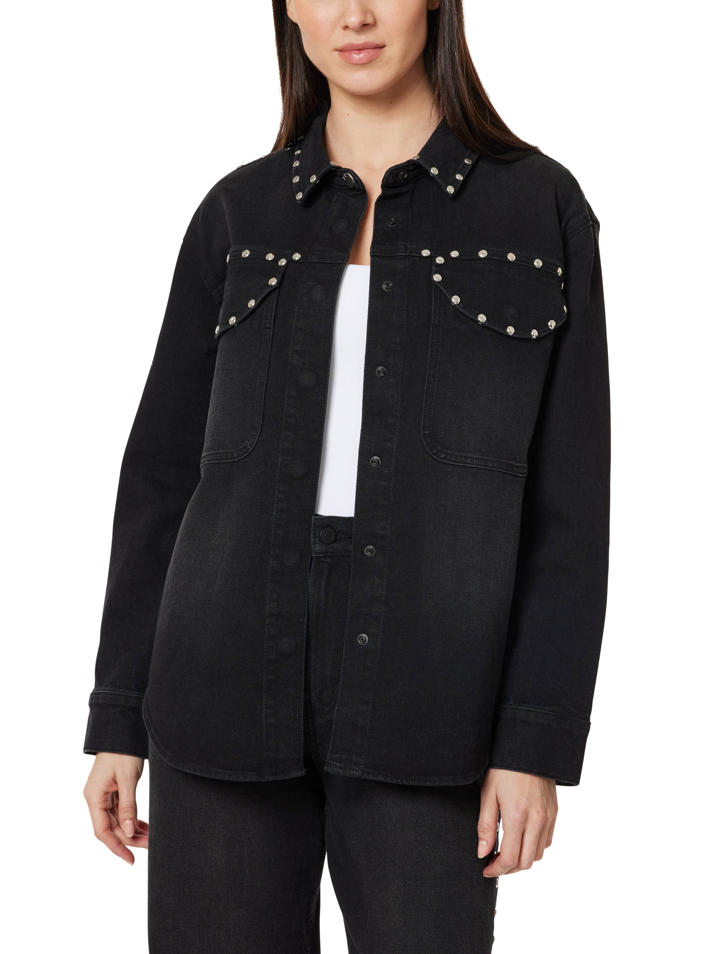 Denim Shirt Jacket w/studs