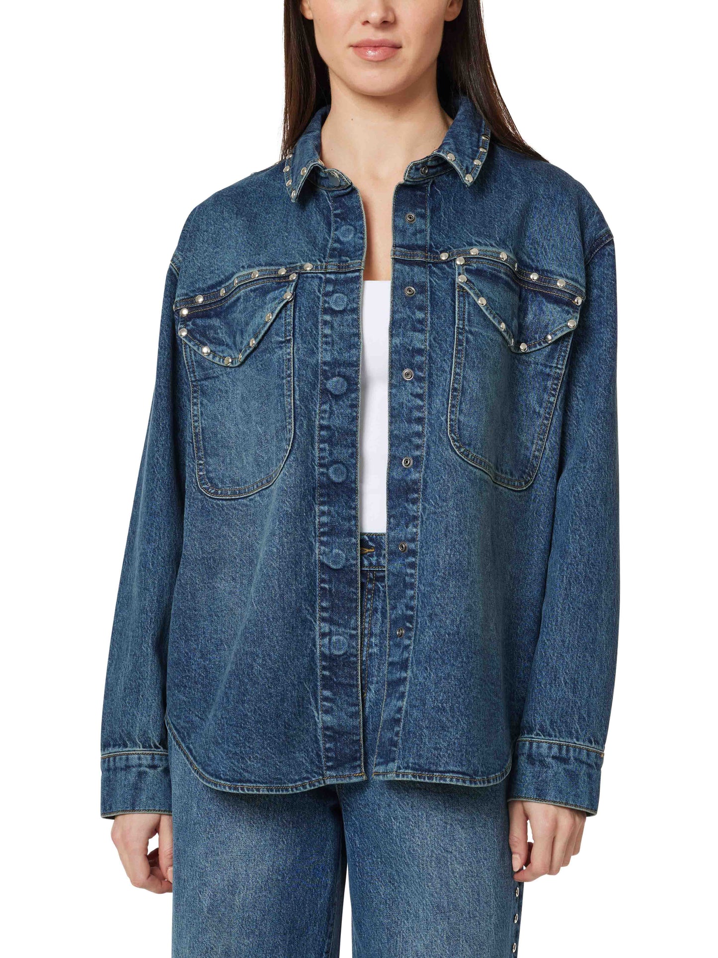 Denim Shirt Jacket w/studs