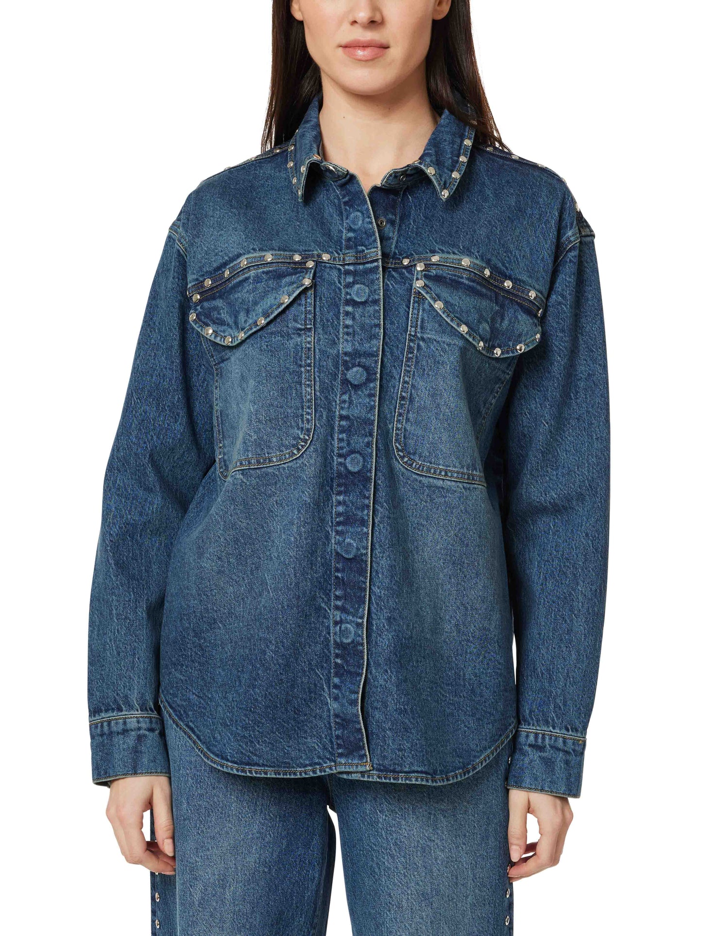 Denim Shirt Jacket w/studs