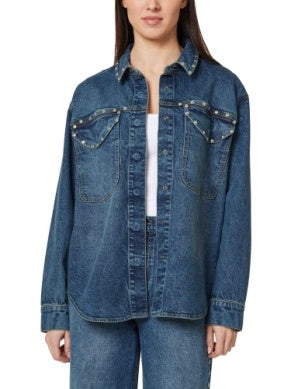 Denim Shirt Jacket w/studs
