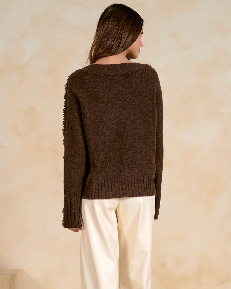 V Neck Sweater with Fray Sleeve