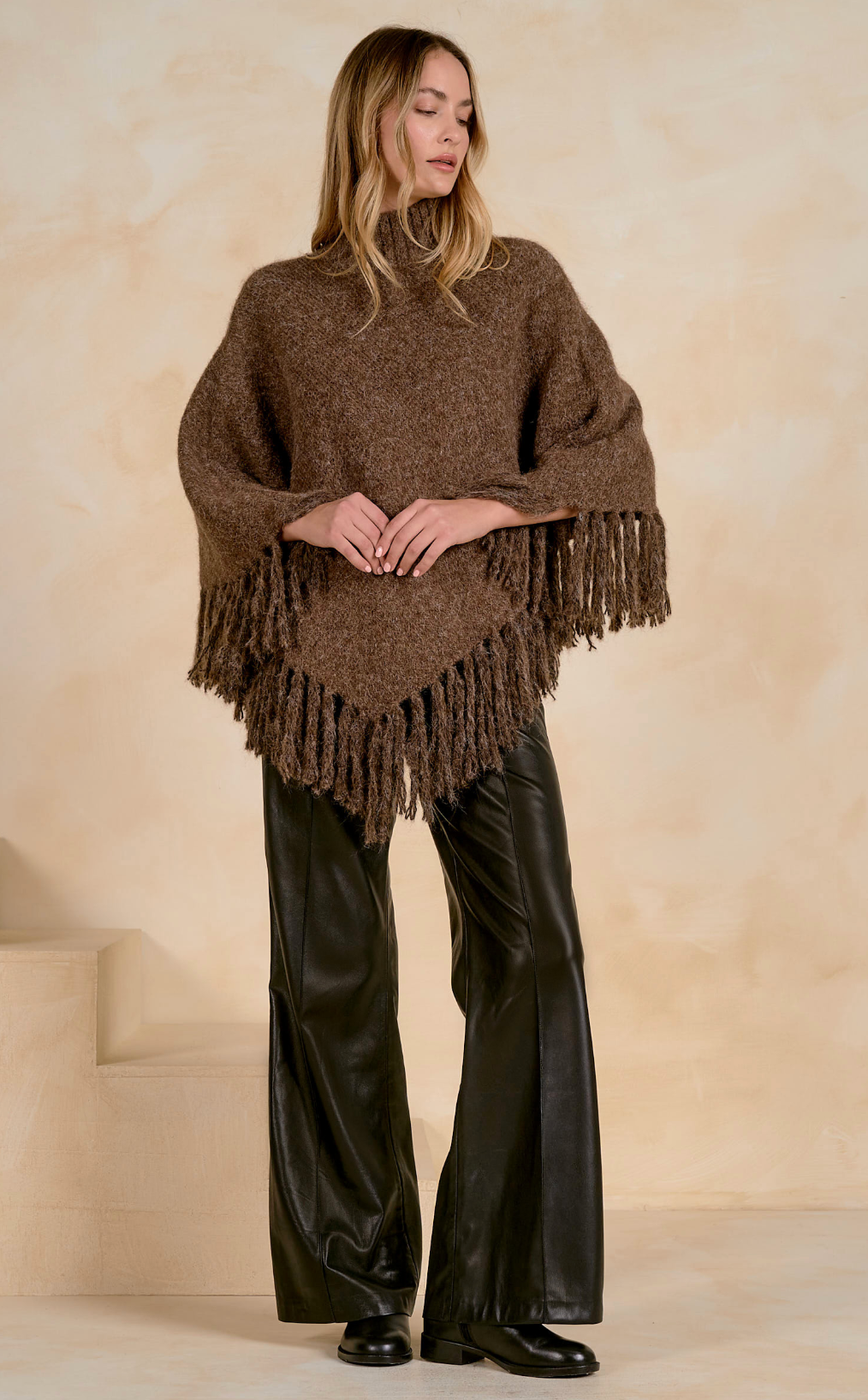 Turtleneck Fringe Poncho
