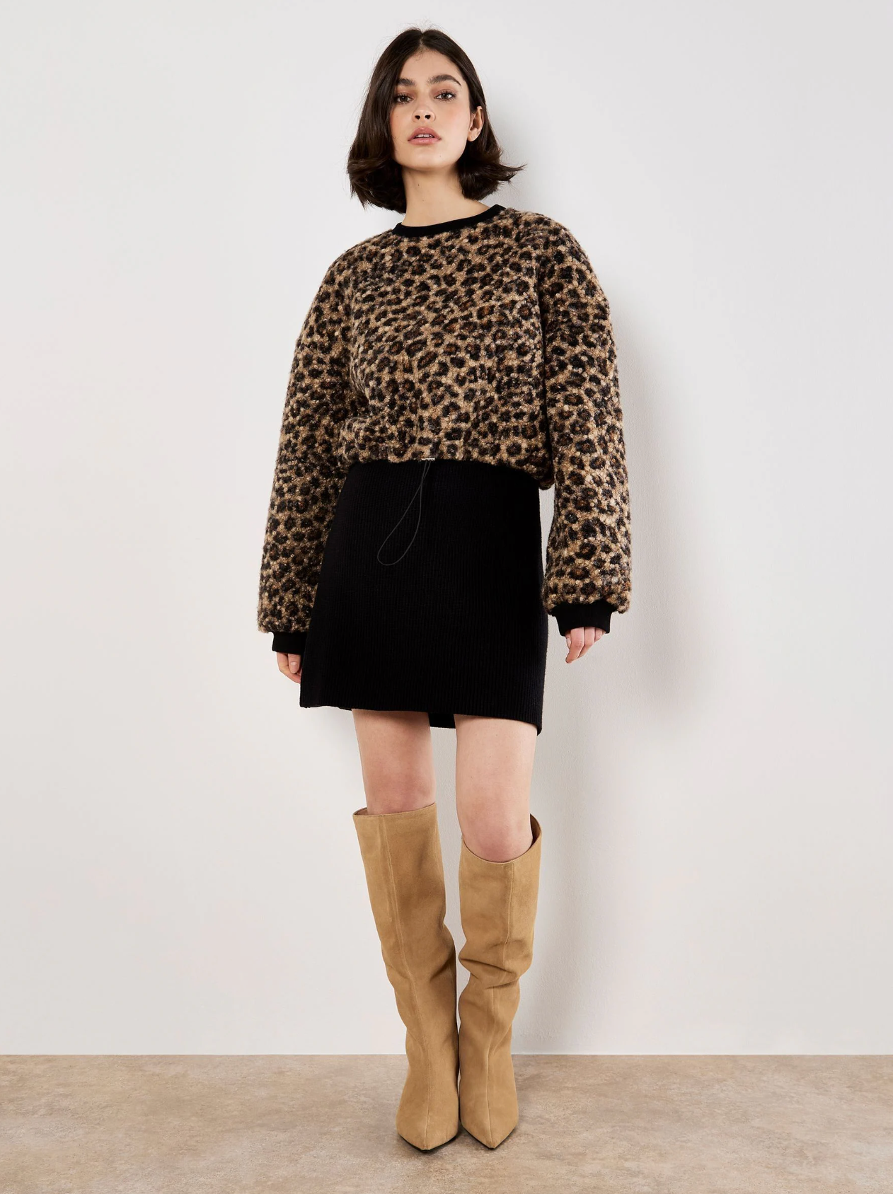 Leopard Boucle Tie Sweater