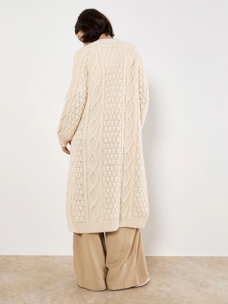Cream Cable Knit Open Midi Cardigan