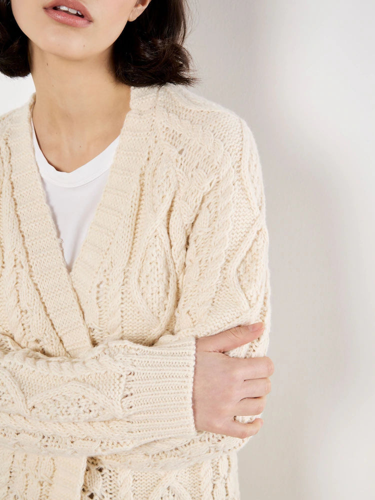 Cream Cable Knit Open Midi Cardigan