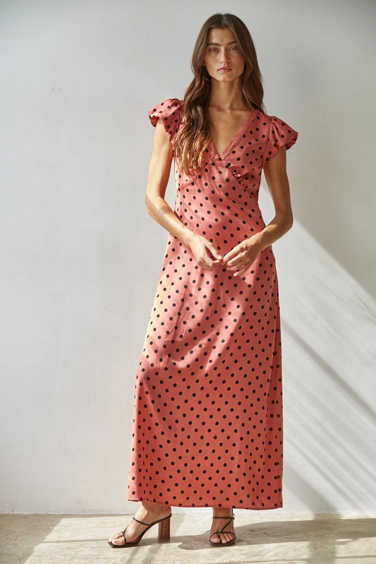 Polka Dot Puffed Capped Sleeve Dress