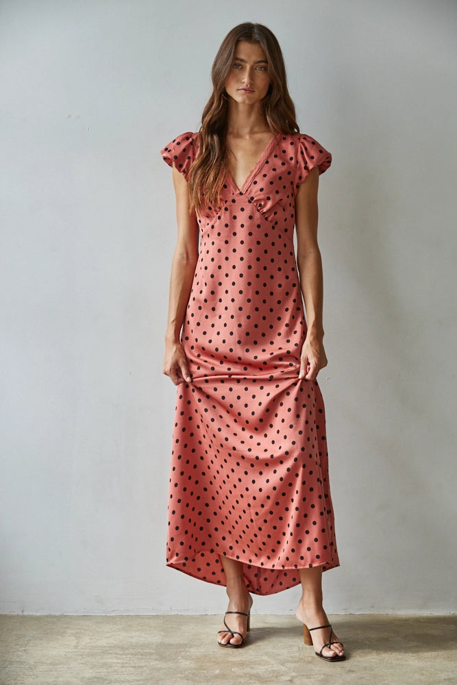 Polka Dot Puffed Capped Sleeve Dress