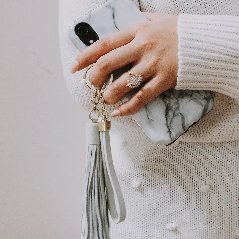 Grey Leather Tassel