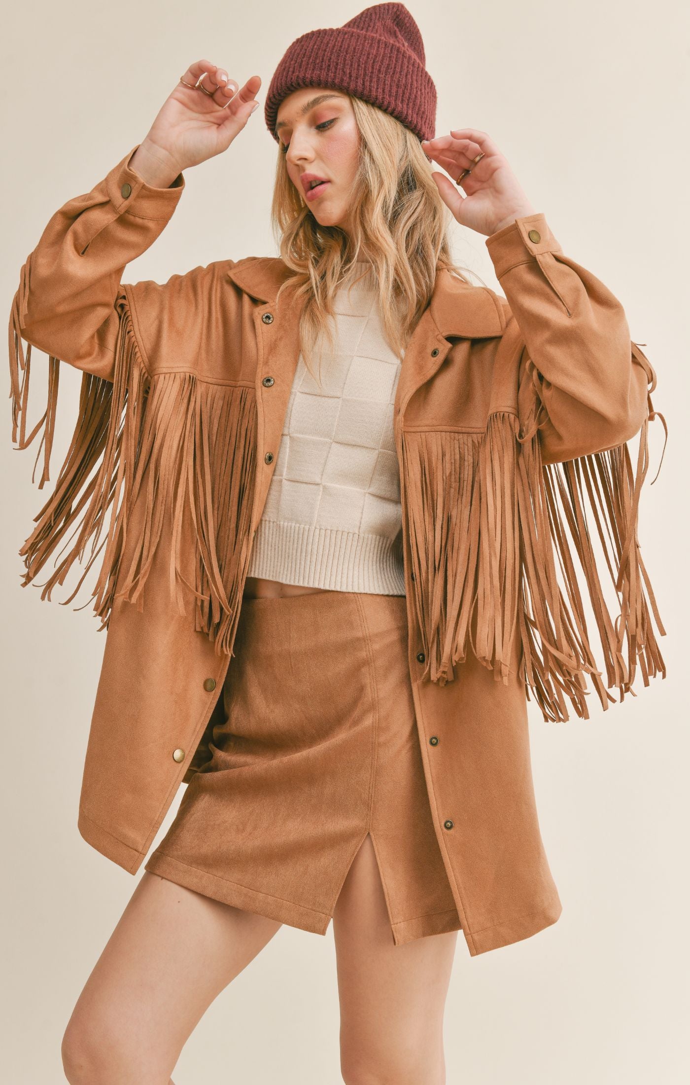 She's Magic Suede Fringe Shacket