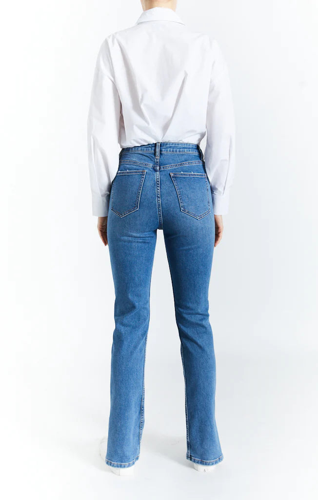 High-Rise Side Slit Straight Leg Jean