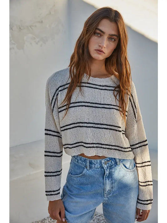 Knit Double Striped LS Top