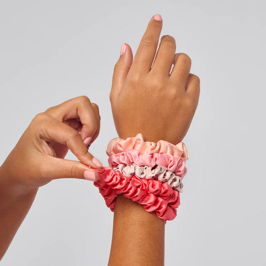 Ruched Satin Scrunchies - Cherry Blossom