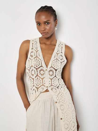Crochet Longline Sleeveless Cardigan