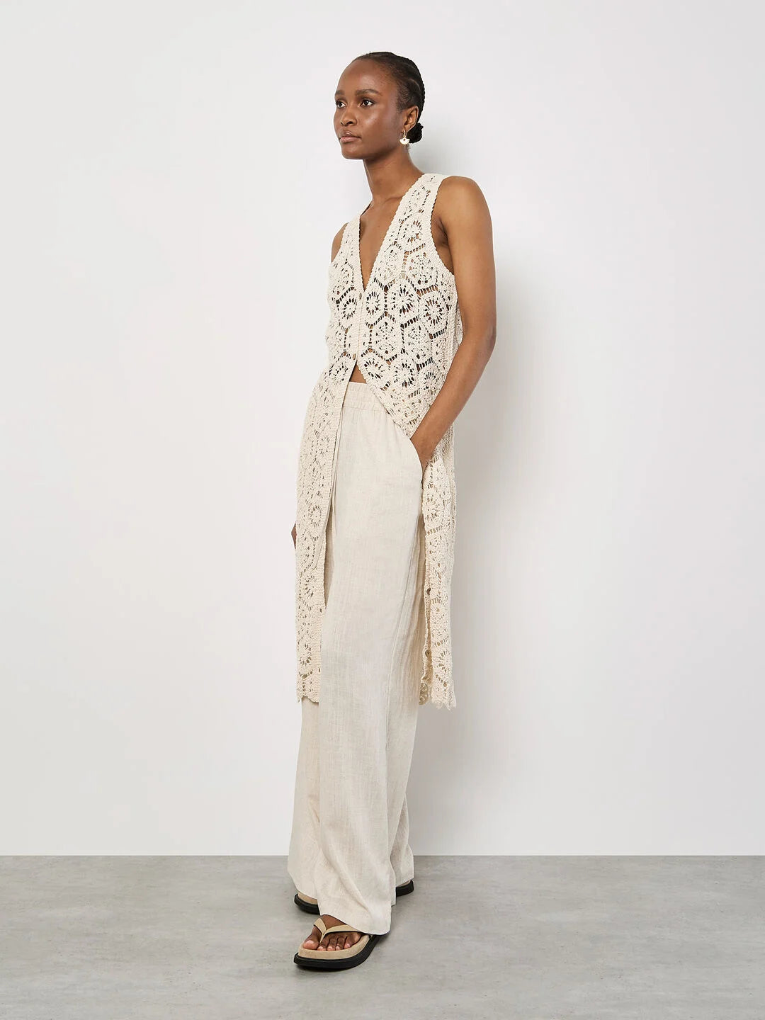 Crochet Longline Sleeveless Cardigan