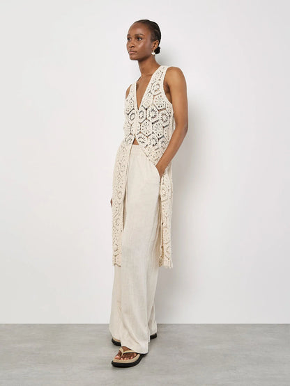 Crochet Longline Sleeveless Cardigan