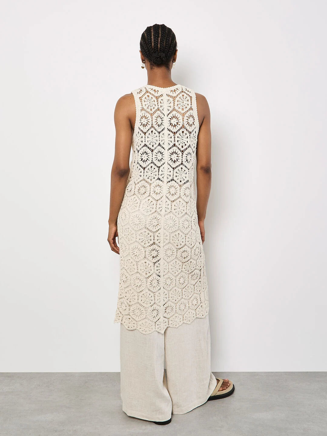 Crochet Longline Sleeveless Cardigan