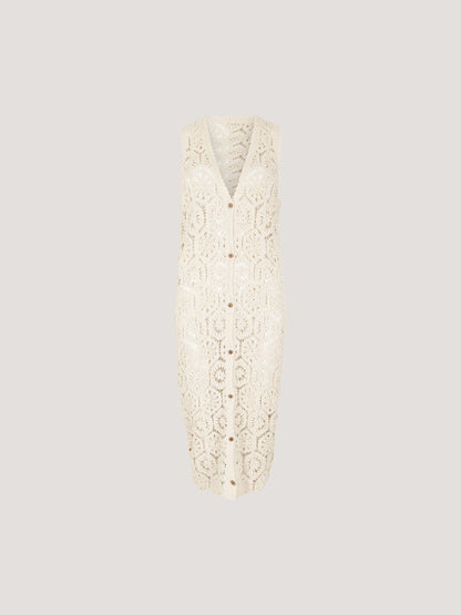 Crochet Longline Sleeveless Cardigan