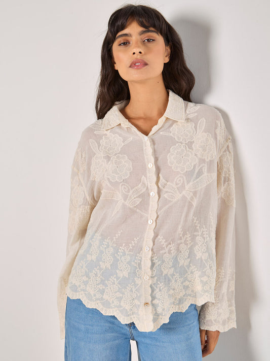 Floral Embroidered Cotton Shirt