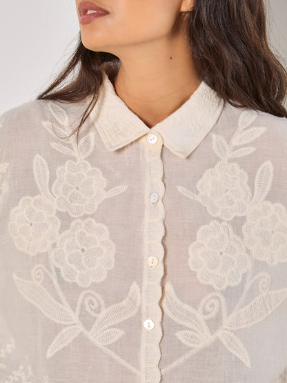 Floral Embroidered Cotton Shirt