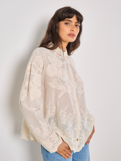Floral Embroidered Cotton Shirt