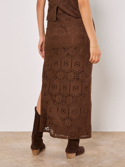 Crochet Lace Side Split Maxi Skirt