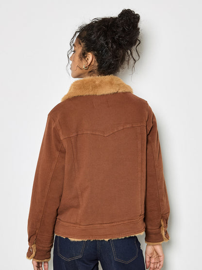 Faux Fur Lined Denim Jacket