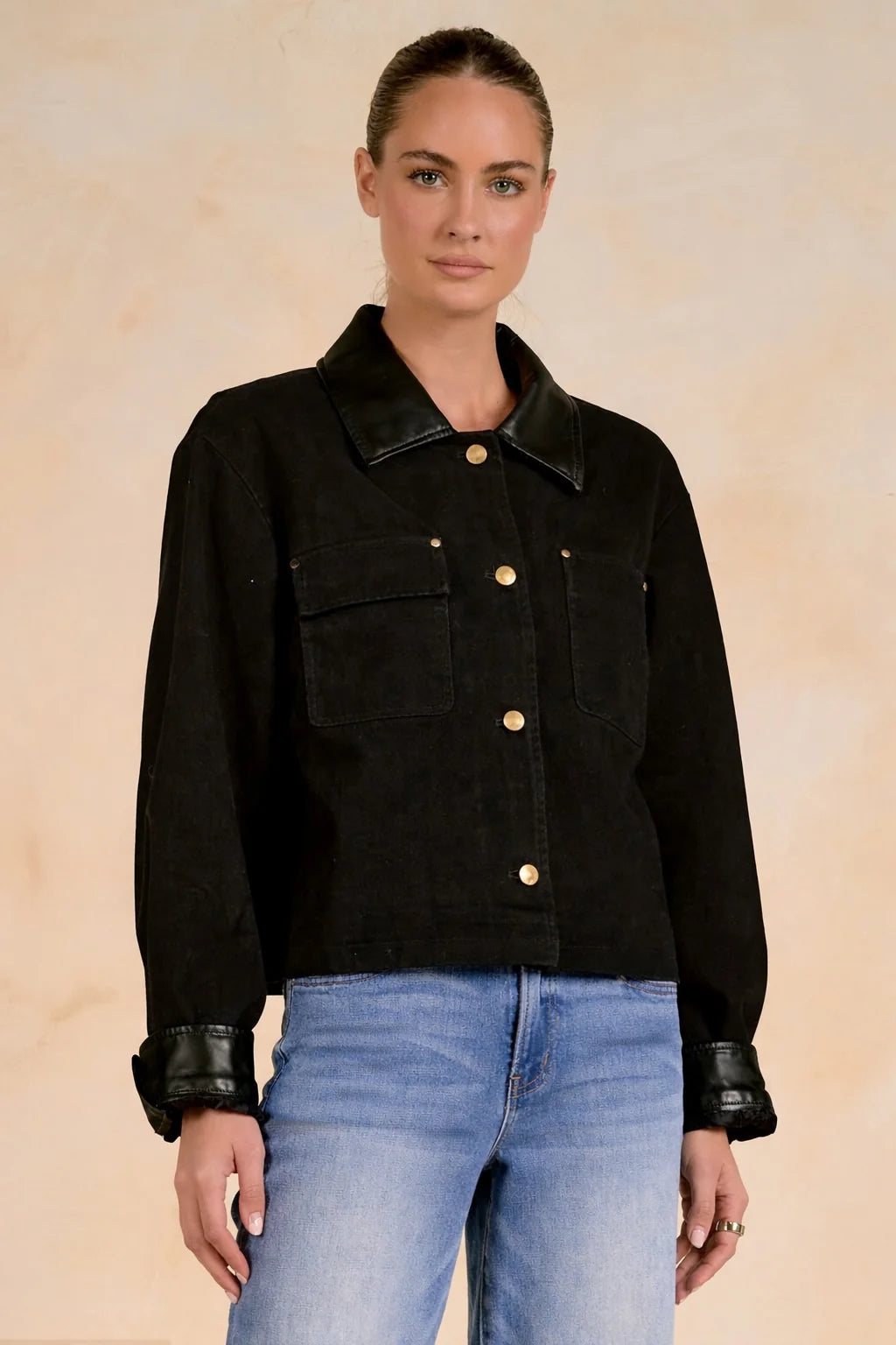 Jacket with Leather Trim