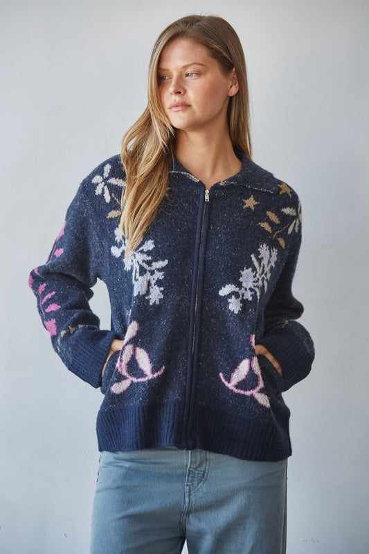 Navy/Pink Cardigan Sweater