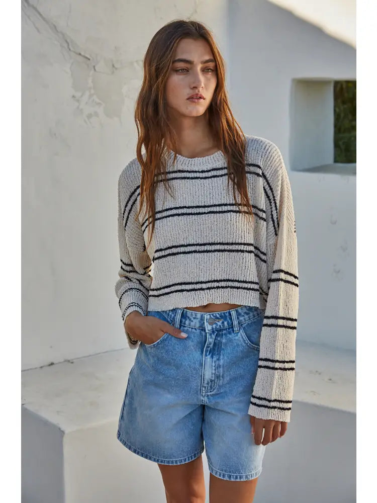 Knit Double Striped LS Top