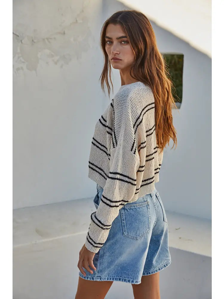 Knit Double Striped LS Top