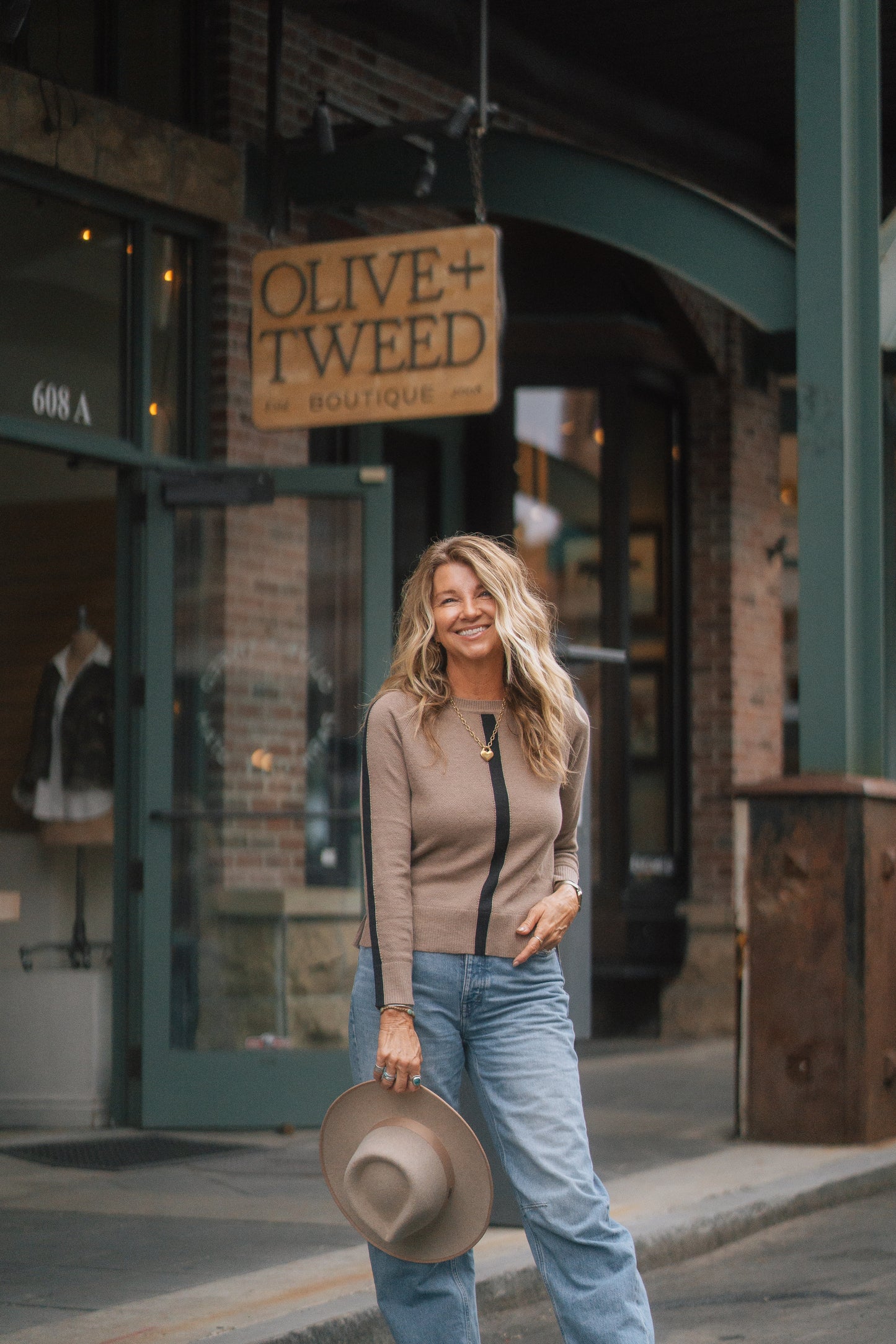 Cotton Cashmere Center Stripe Crew