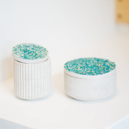 Turq Cemented Fluted Jar w/Lid
