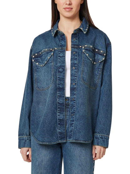 Denim Shirt Jacket w/studs