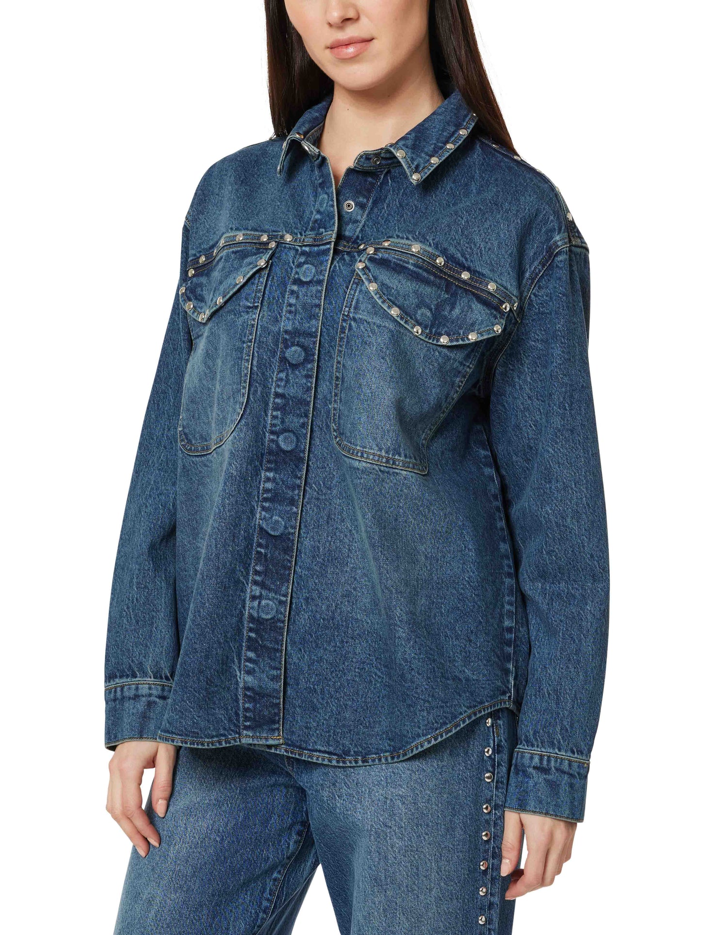 Denim Shirt Jacket w/studs