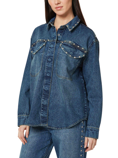 Denim Shirt Jacket w/studs