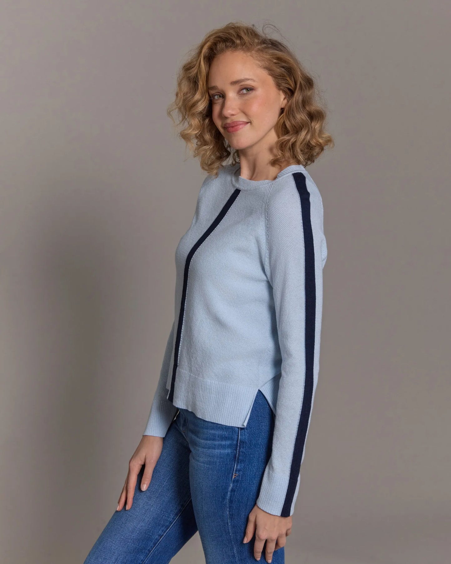 Cotton Cashmere Center Stripe Crew