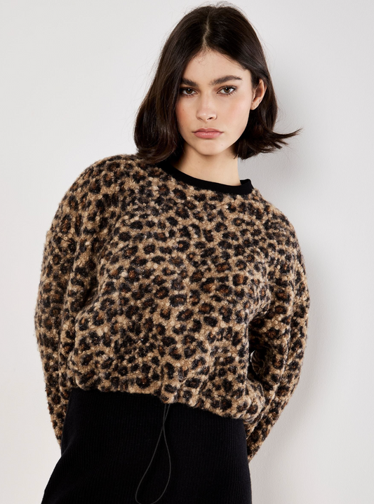 Leopard Boucle Tie Sweater