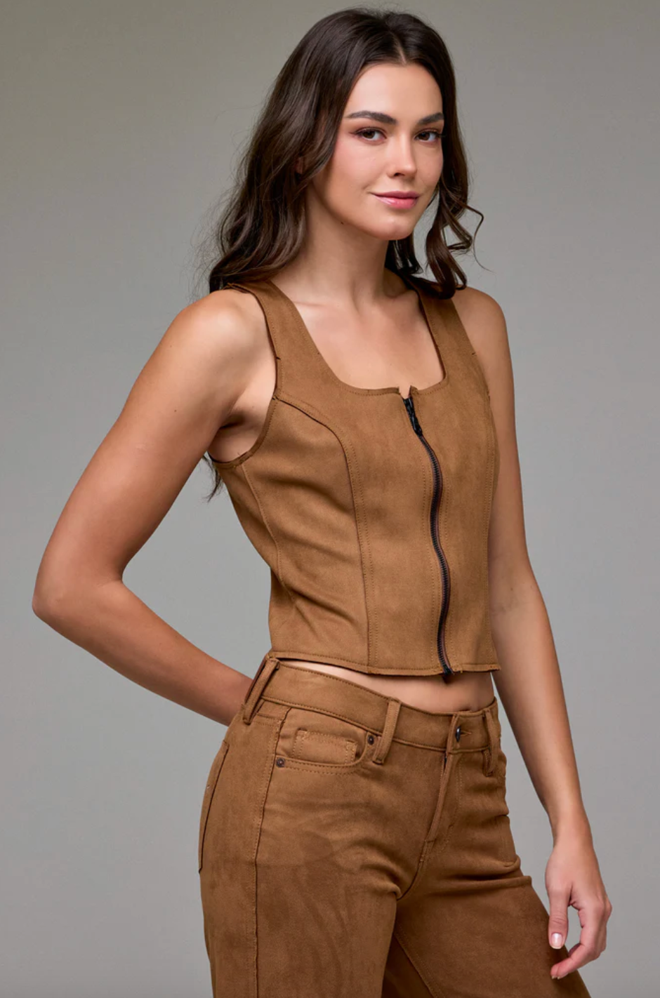 Caramel Suede Bodycon Top