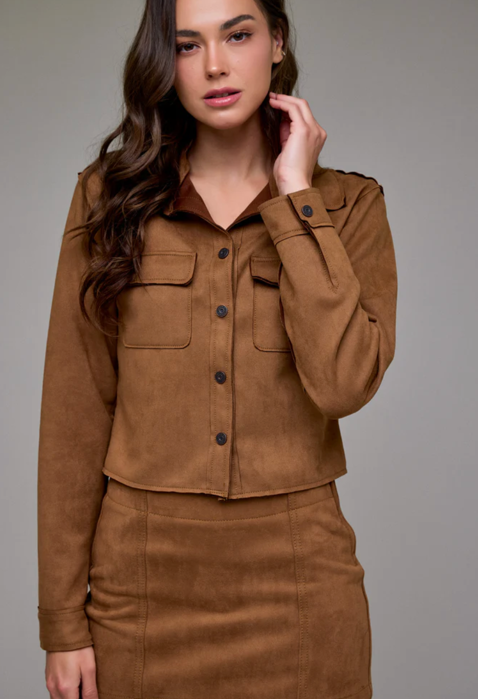 Caramel Suede Button Up Shirt