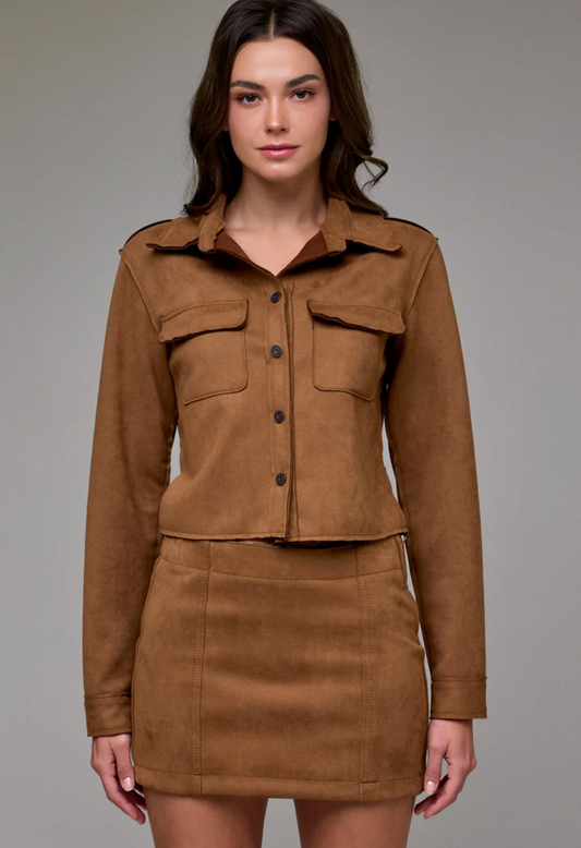Caramel Suede Button Up Shirt