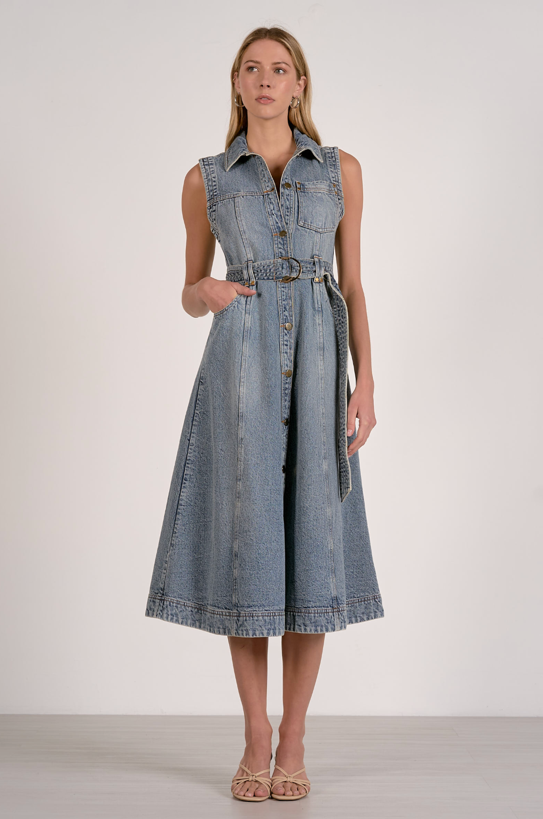 Midi Sleeveless Denim Dress