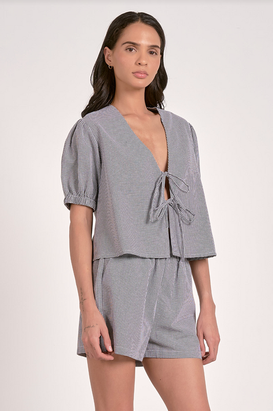 Seersucker Tie Front Top