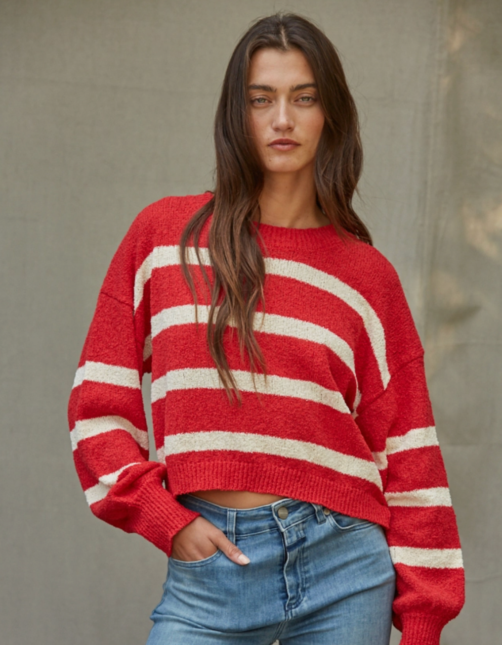 Knit Sweater Striped Crewneck Top