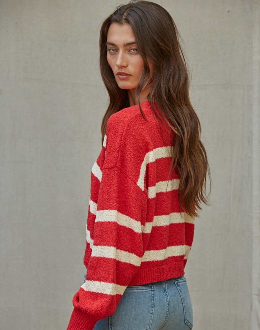Knit Sweater Striped Crewneck Top